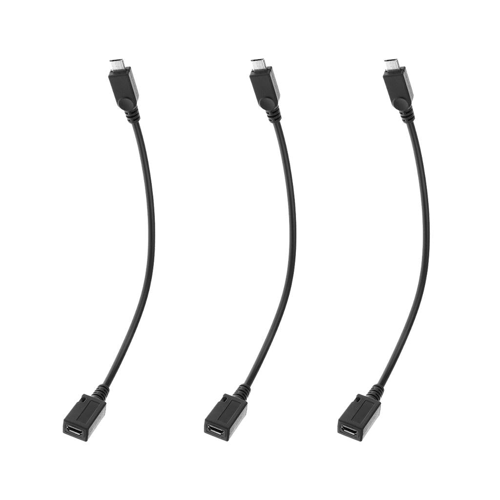 3x Micro USB Male to Micro USB Female Extension Extender Data Charging Cable