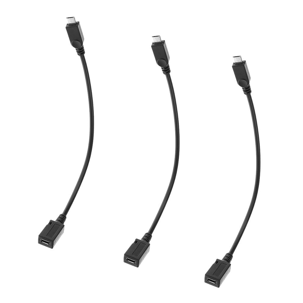 3x Micro USB Male to Micro USB Female Extension Extender Data Charging Cable
