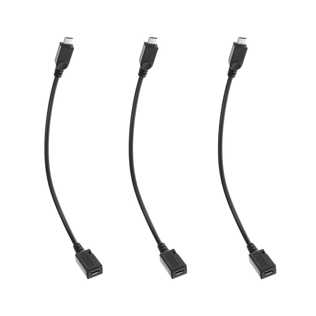 3x Micro USB Male to Micro USB Female Extension Extender Data Charging Cable
