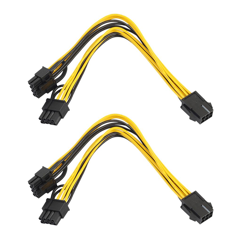 2Pcs 6Pin Female to 2x 8Pin (6+2) Male PCI Express Power Y Splitter Cable
