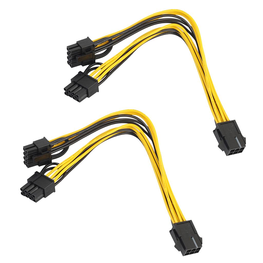 2Pcs 6Pin Female to 2x 8Pin (6+2) Male PCI Express Power Y Splitter Cable