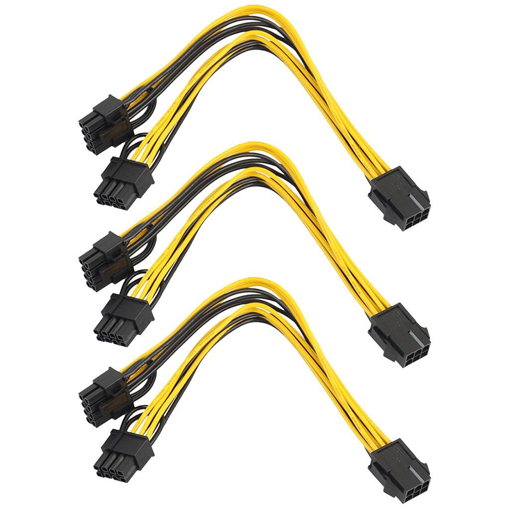 3Pcs 6Pin Female to 2x 8Pin (6+2) Male PCI Express Power Y Splitter Cable