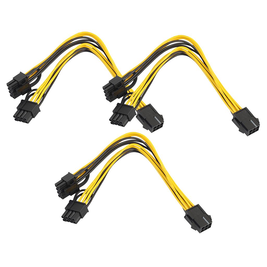 3Pcs 6Pin Female to 2x 8Pin (6+2) Male PCI Express Power Y Splitter Cable