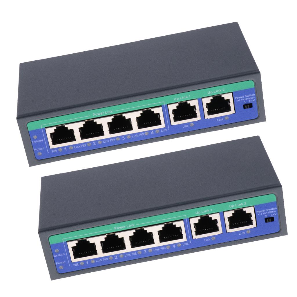 2Pcs 6Port 10/100M 4 POE Port & 2 Uplink Power Over Ethernet Switch Adapter
