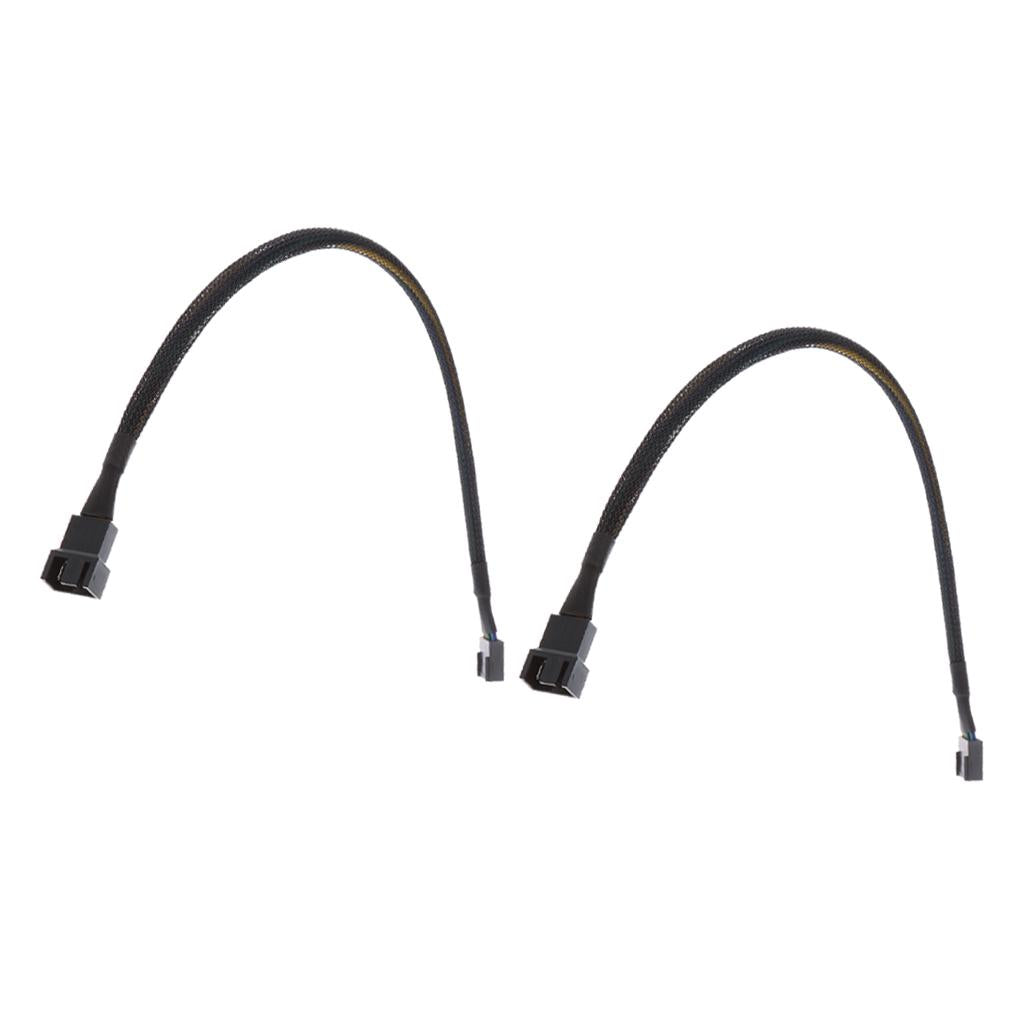 2Pcs 30cm 4Pin PWM Fan Cable Extension Male to Female Black Sleeved Braided
