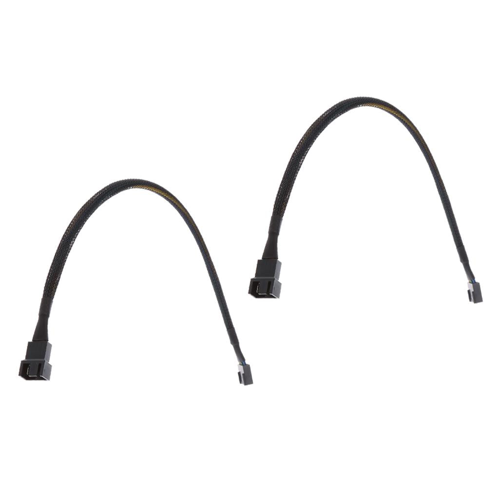 2Pcs 30cm 4Pin PWM Fan Cable Extension Male to Female Black Sleeved Braided