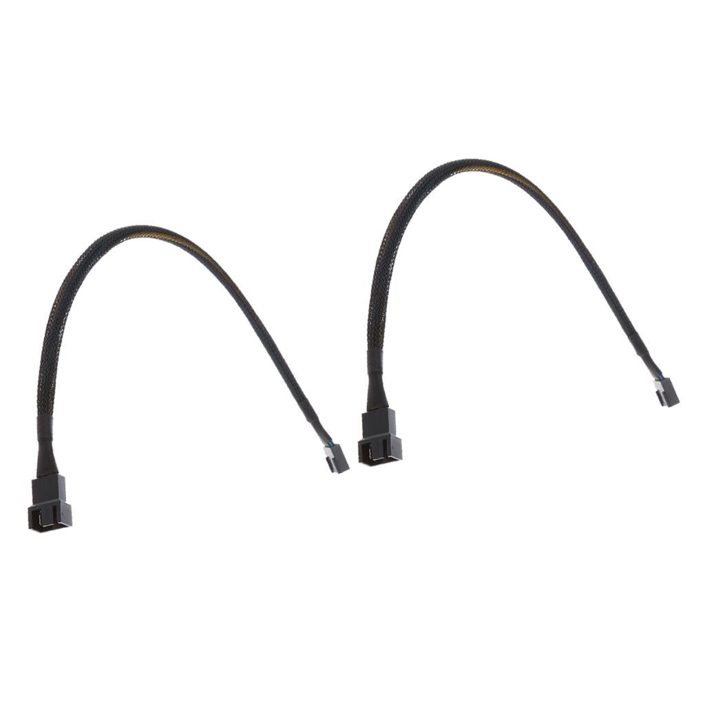 2Pcs 30cm 4Pin PWM Fan Cable Extension Male to Female Black Sleeved Braided
