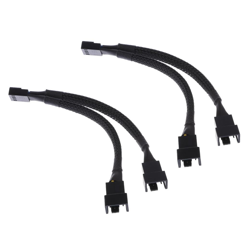 2Pcs 15cm 4pin Y Splitter Computer PC Fan Power Cable 1 to 2 Black Sleeved