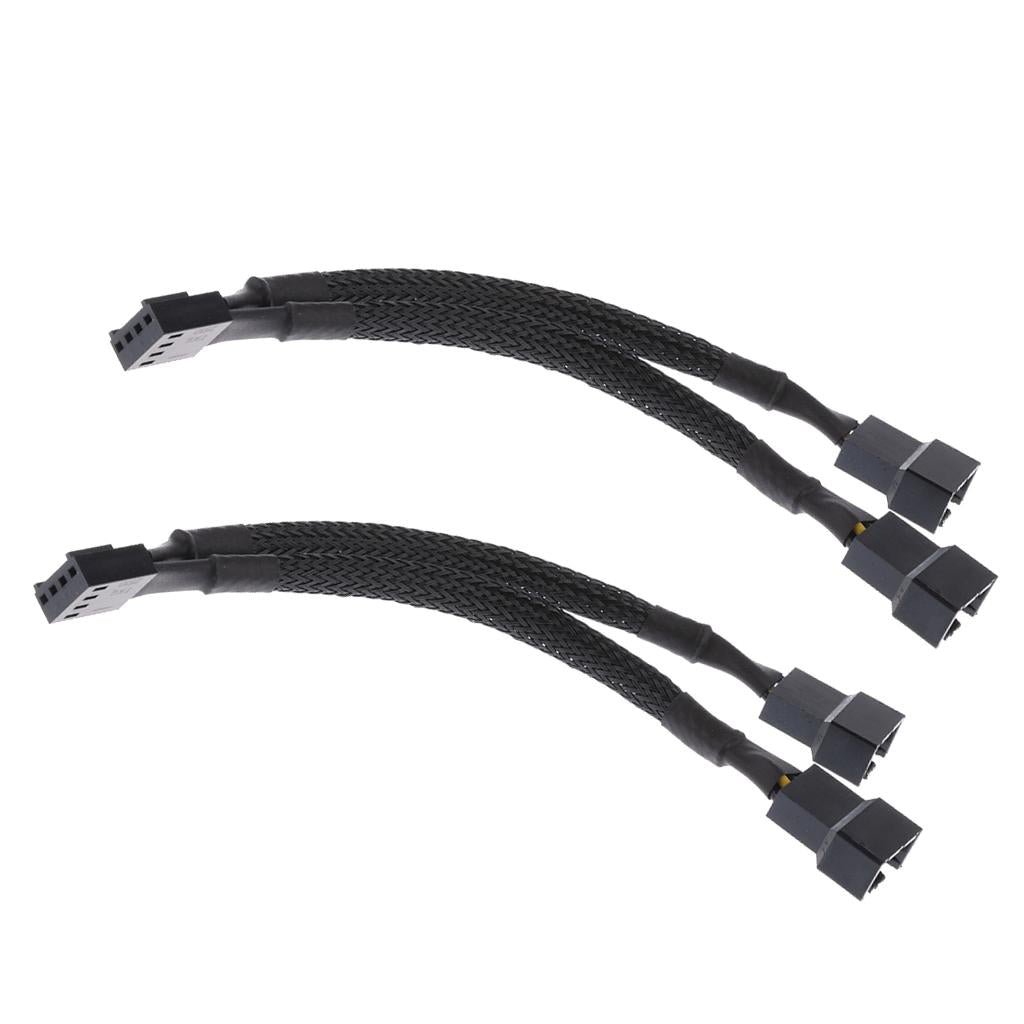 2Pcs 15cm 4pin Y Splitter Computer PC Fan Power Cable 1 to 2 Black Sleeved
