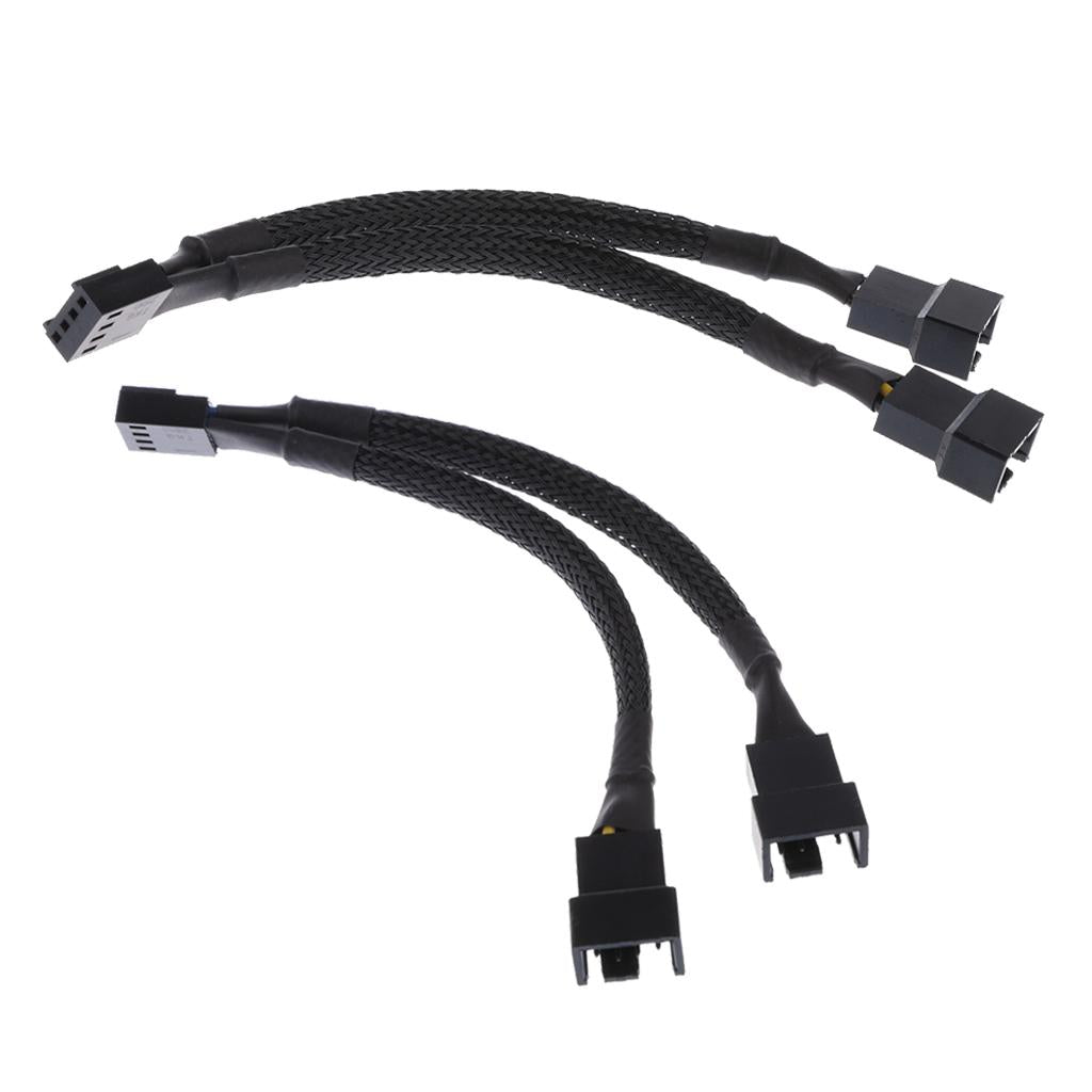 2Pcs 15cm 4pin Y Splitter Computer PC Fan Power Cable 1 to 2 Black Sleeved