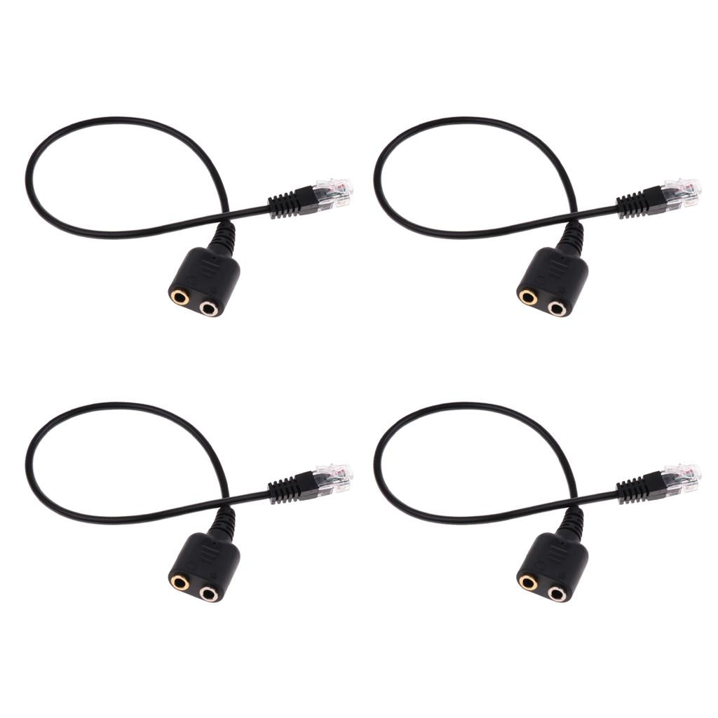 4x Dual 3.5mm Audio Jack Female to Male RJ9 Plug Adapter Cable for Telephone