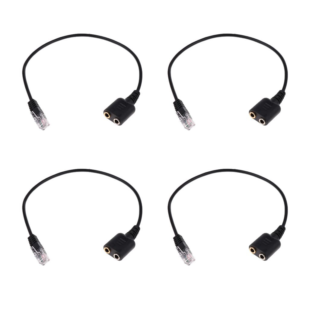 4x Dual 3.5mm Audio Jack Female to Male RJ9 Plug Adapter Cable for Telephone