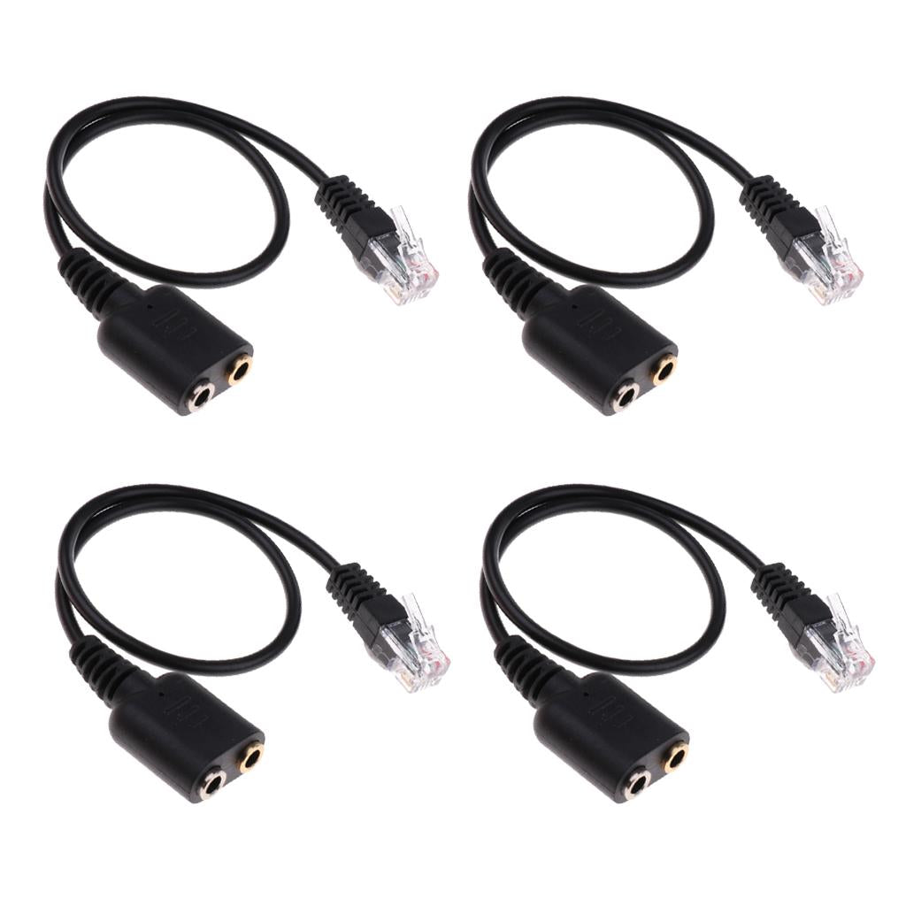 4x Dual 3.5mm Audio Jack Female to Male RJ9 Plug Adapter Cable for Telephone