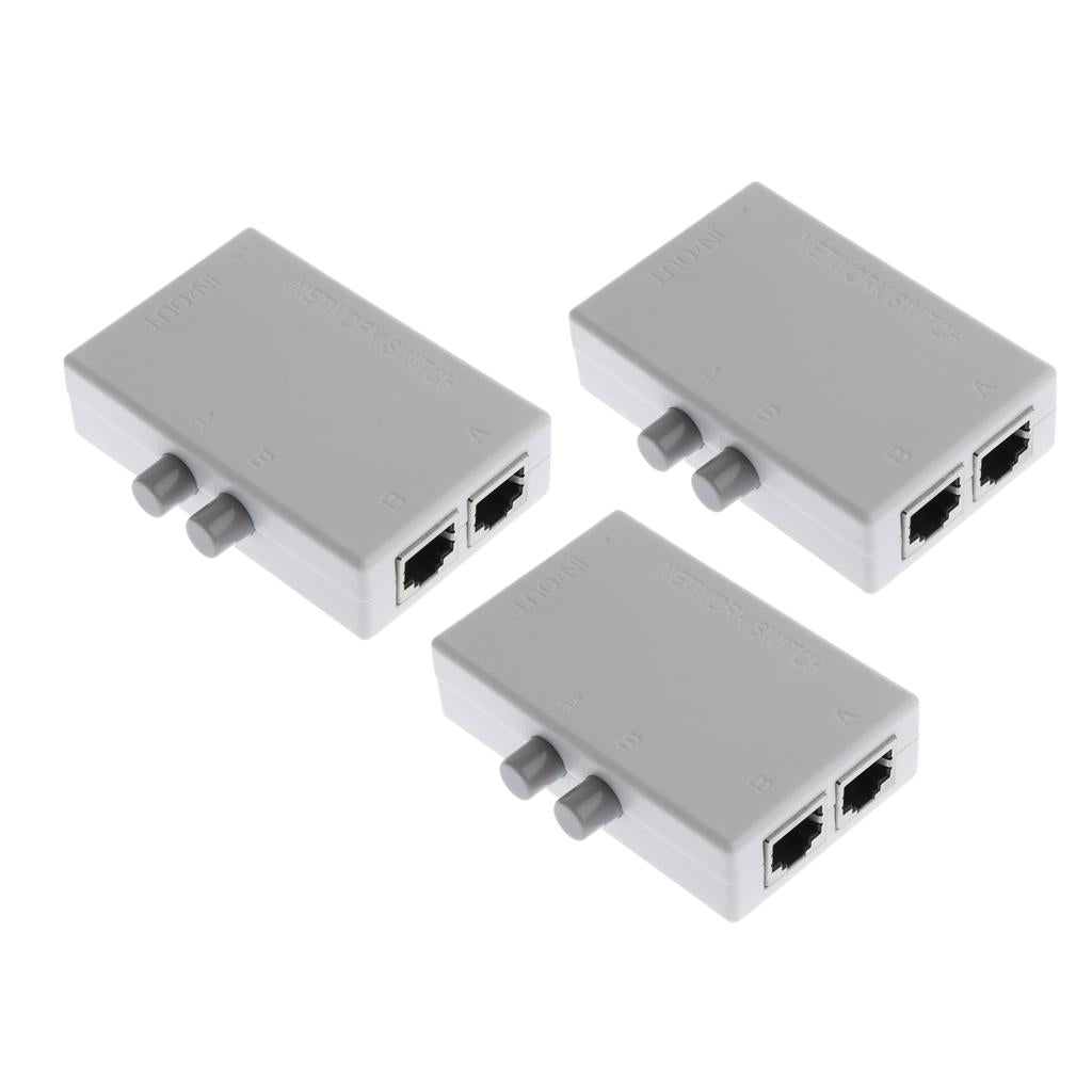 3x RJ45-2M 2 Ports Internet Network Sharing Switch Splitter Selector Hub Box