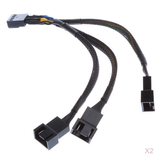 2Pcs 15cm 4pin Splitter Computer PC Fan Power Cable 1 to 3 Black Sleeved
