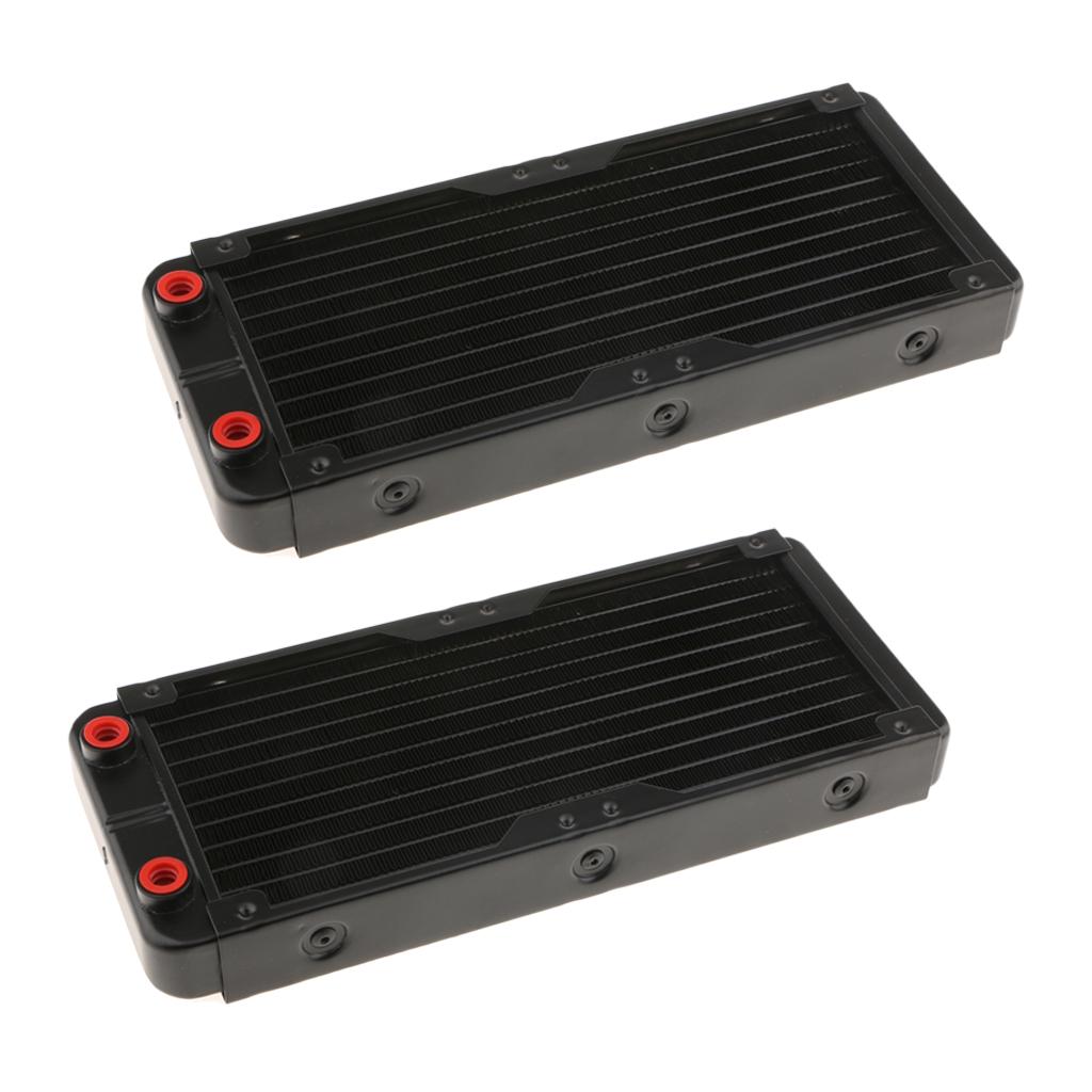 2x Aluminum Computer CPU 10 Pipes Water Cooling Radiator System 240mm G4/1