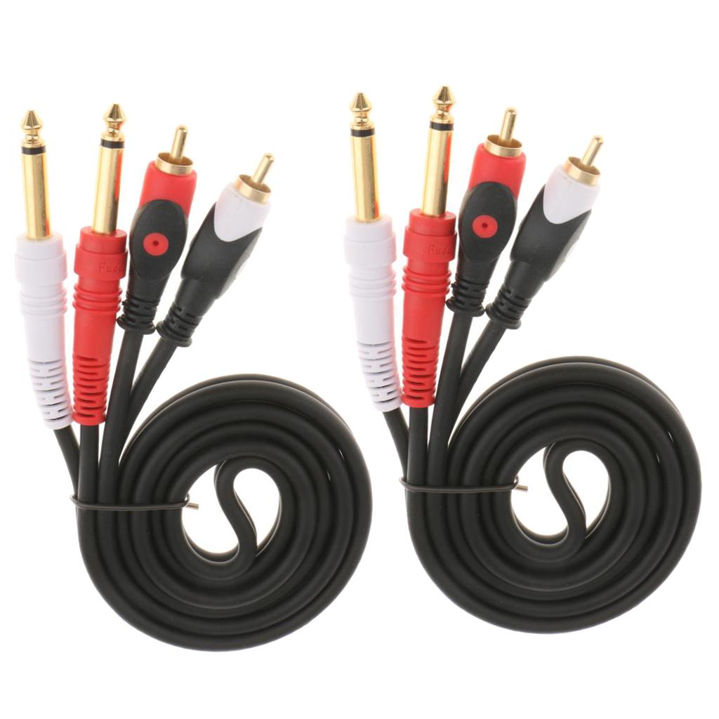 2x Instrument Audio Cable 6.5mm Male to RCA Male Wire for Amplifier Mixer 1M