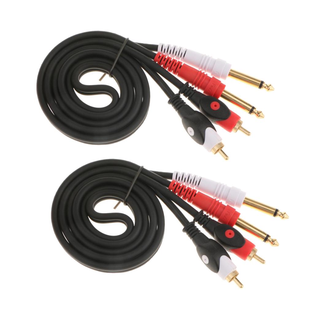 2x Instrument Audio Cable 6.5mm Male to RCA Male Wire for Amplifier Mixer 1M