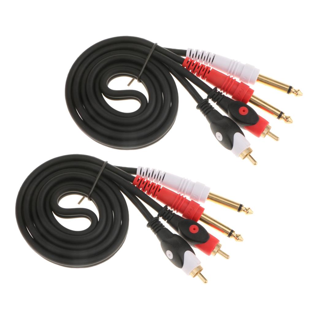 2x Instrument Audio Cable 6.5mm Male to RCA Male Wire for Amplifier Mixer 1M