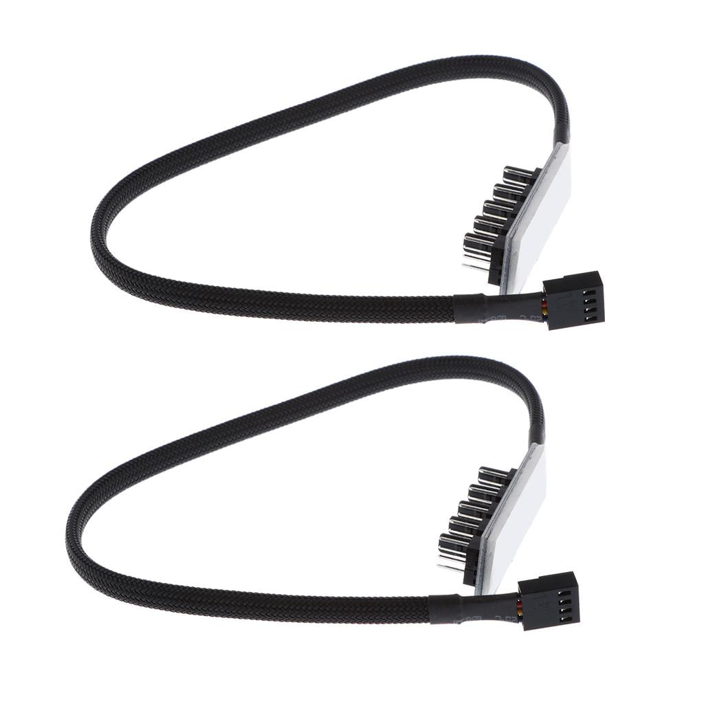2Pcs 5 Way PWM Splitter Hub 4pin/3pin CPU Computer Fan Black Sleeved 12V