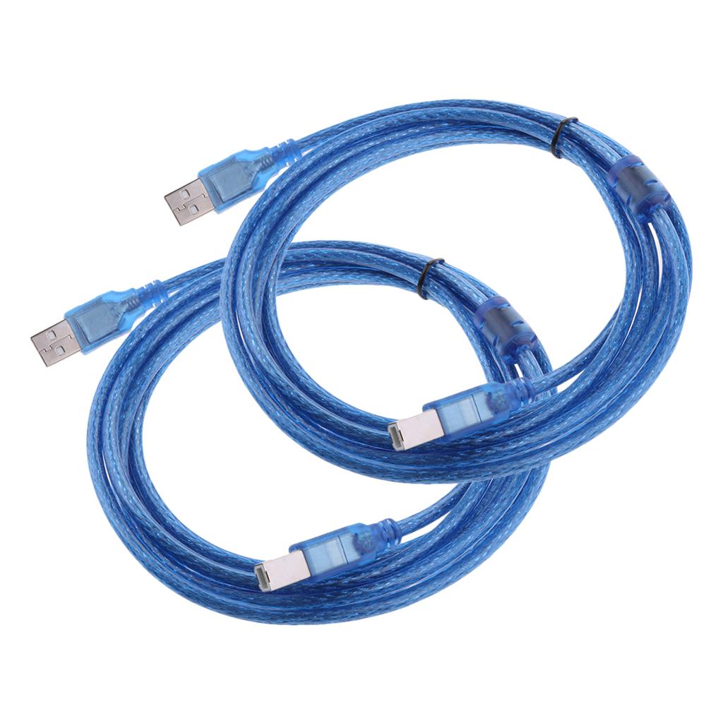 2Pcs USB Cable Printer Type A to B Male High Speed 2.0 28AWG Lead Plug