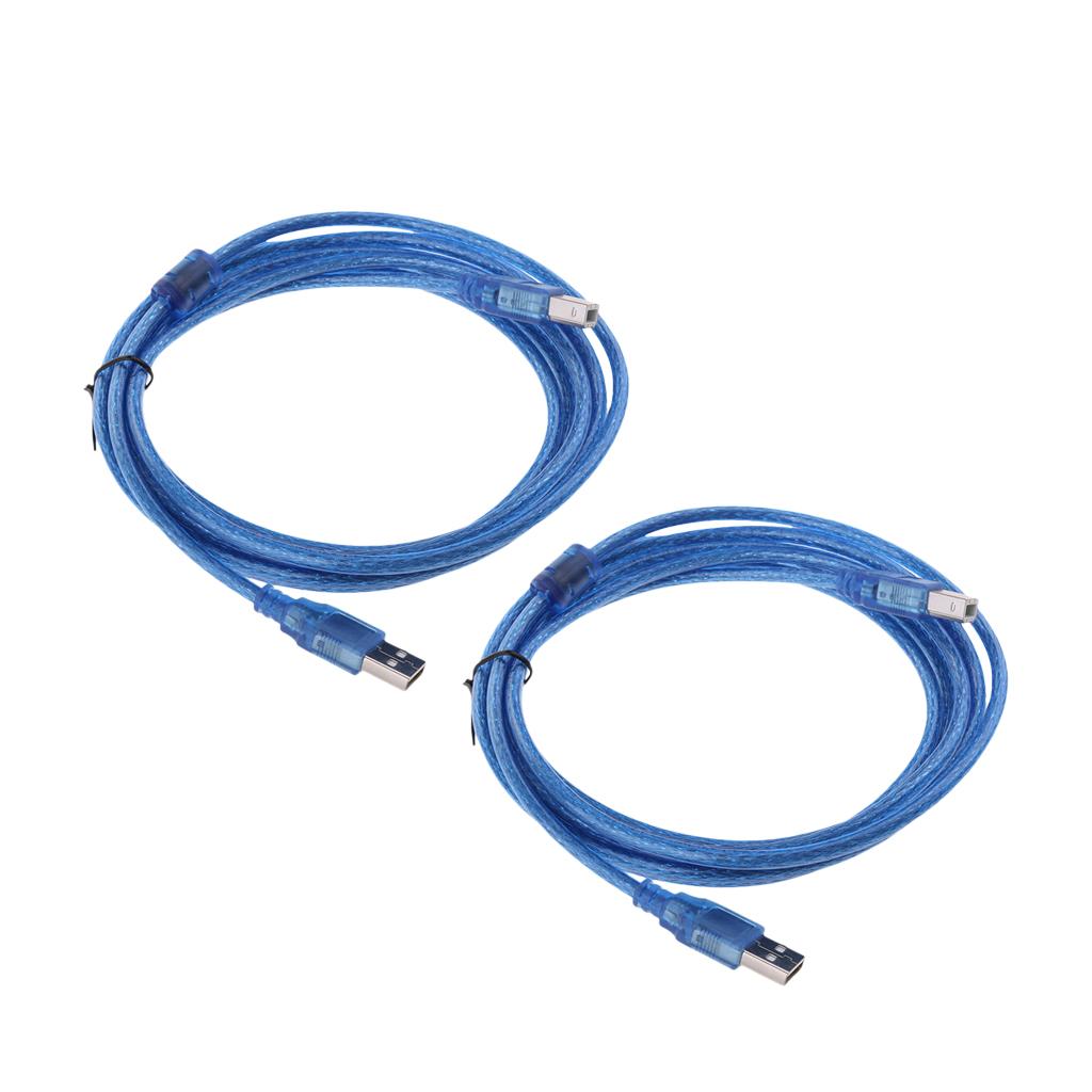 2Pcs USB Cable Printer Type A to B Male High Speed 2.0 28AWG Lead Plug