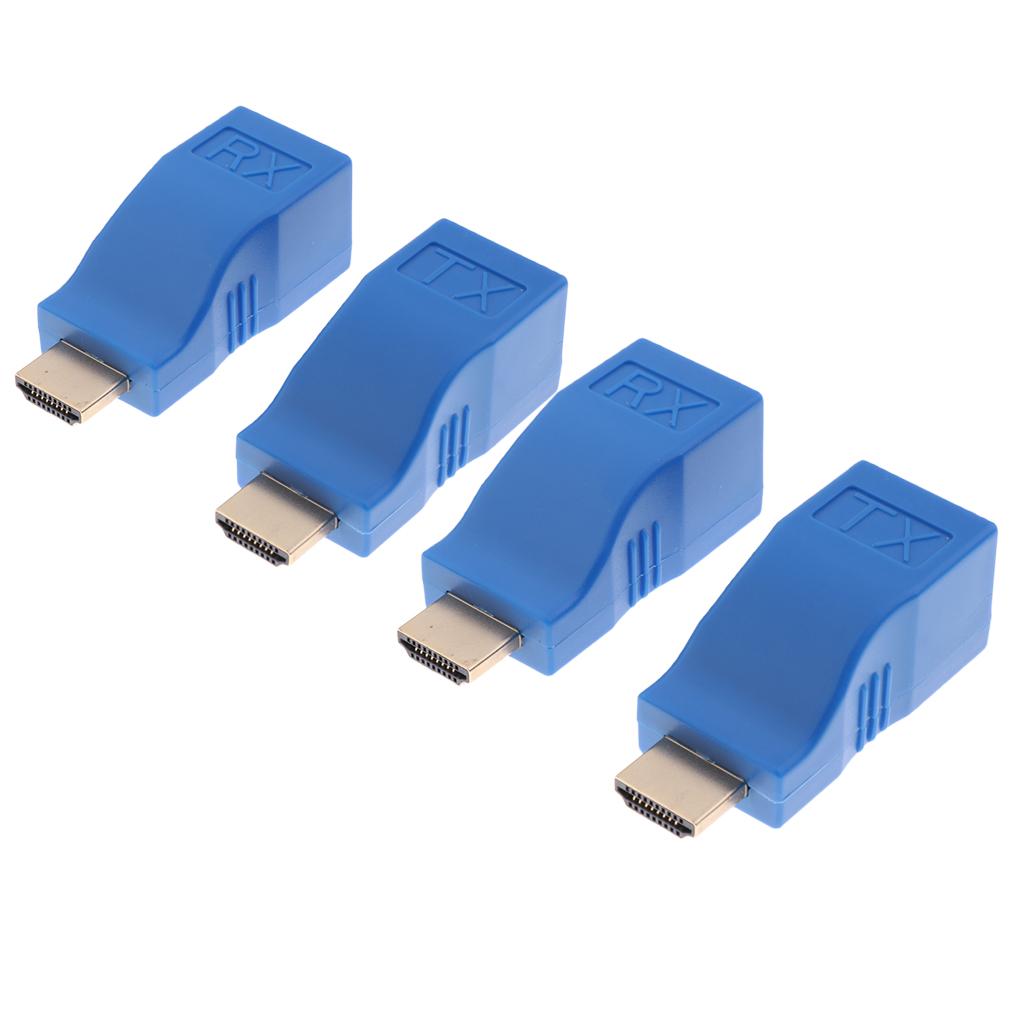 4Pcs 30m 1080P to Extender CAT5 Cable Network Converter Adapter