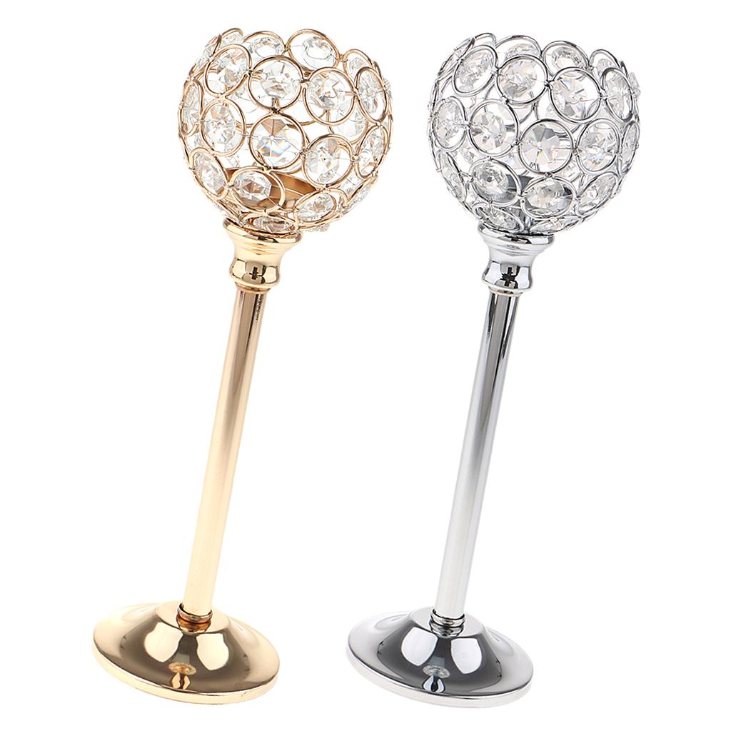 2Pcs Mosaic Crystal Candle Holder Tea Light Stand Candelabra Candlestick L