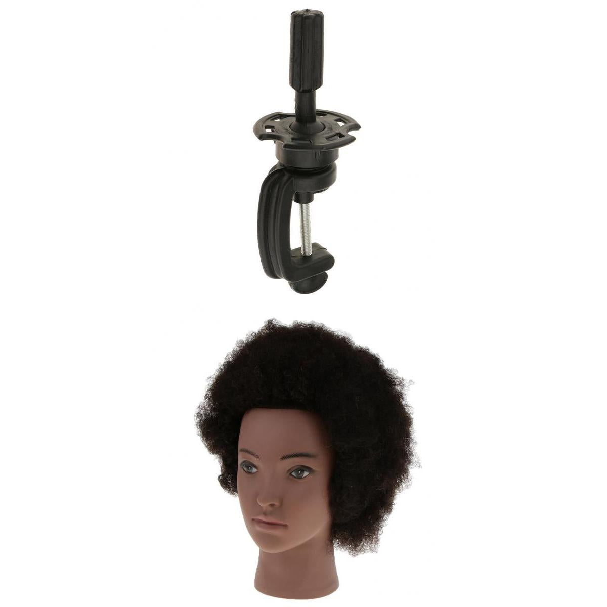 Cosmetology Afro Mannequin Head w/ Human Hair for Braiding Practice w/ Clamp