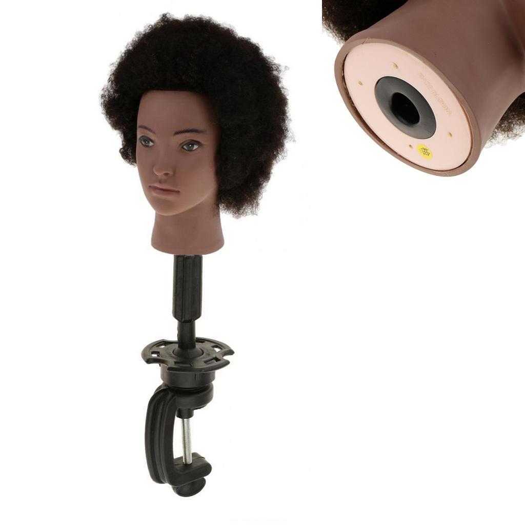 Cosmetology Afro Mannequin Head w/ Human Hair for Braiding Practice w/ Clamp