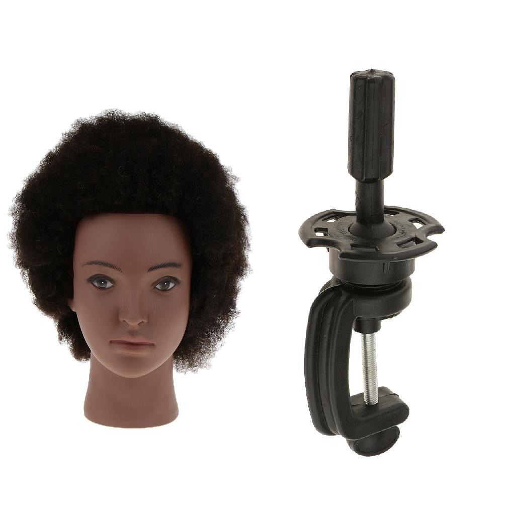 Cosmetology Afro Mannequin Head w/ Human Hair for Braiding Practice w/ Clamp