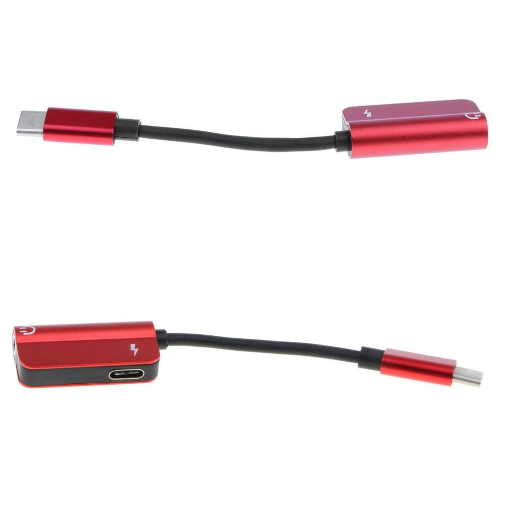 2X Type C to 3.5mm Headphone Audio Adapter and USB-C Charging Cable Red