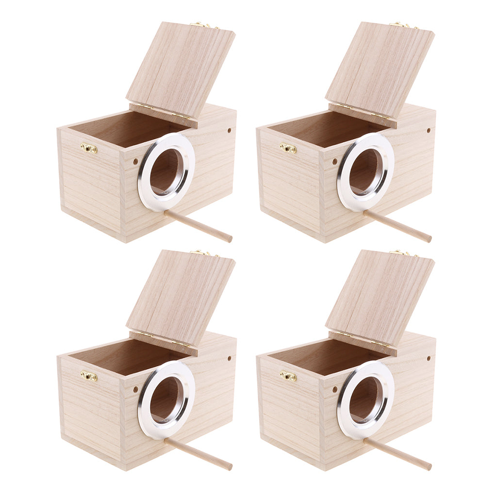 4Pcs Wood Wild Bird Nest Box Nesting Feeding Feeder Station House & Stick