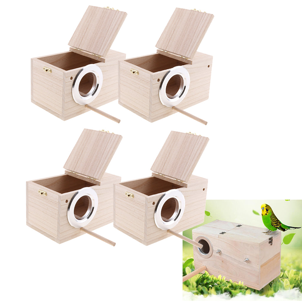 4Pcs Wood Wild Bird Nest Box Nesting Feeding Feeder Station House & Stick