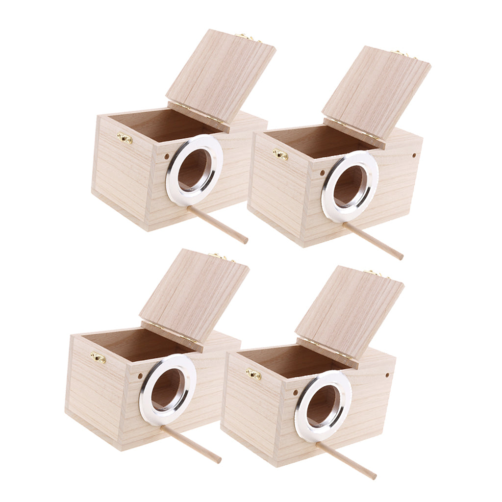 4Pcs Wood Wild Bird Nest Box Nesting Feeding Feeder Station House & Stick
