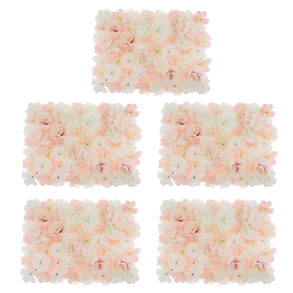 5 Pieces Silk Rose Hydrangea Flower Wall Panels Light White and Champagne
