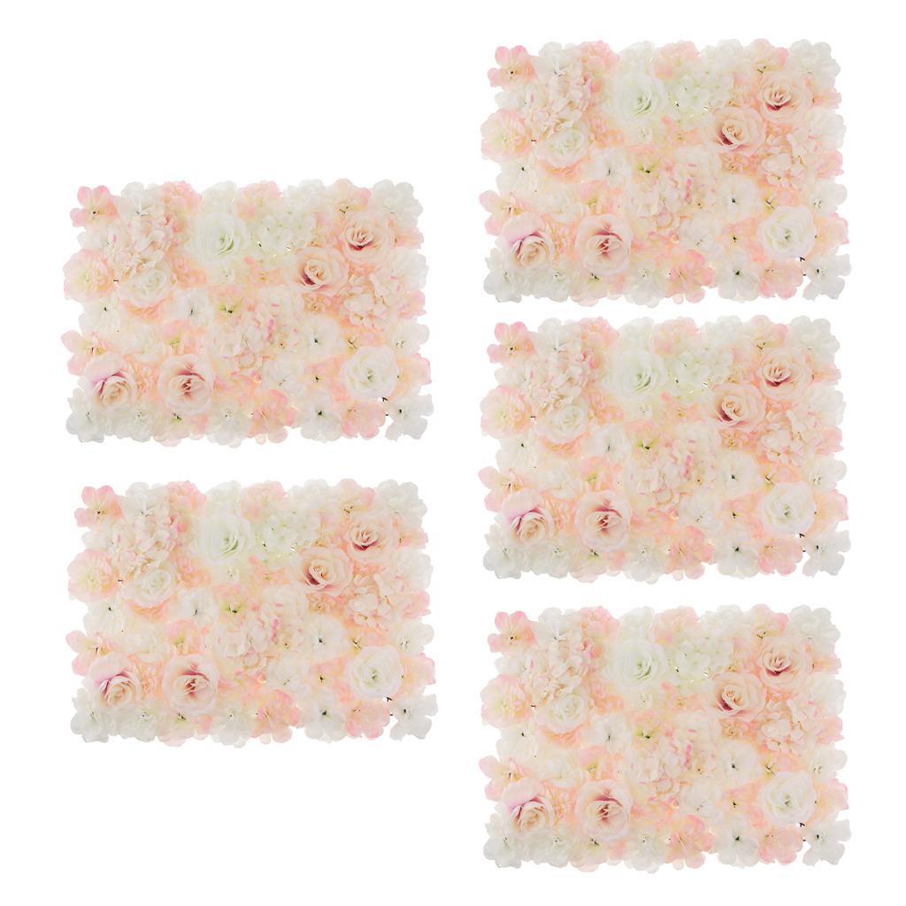 5 Pieces Silk Rose Hydrangea Flower Wall Panels Light White and Champagne