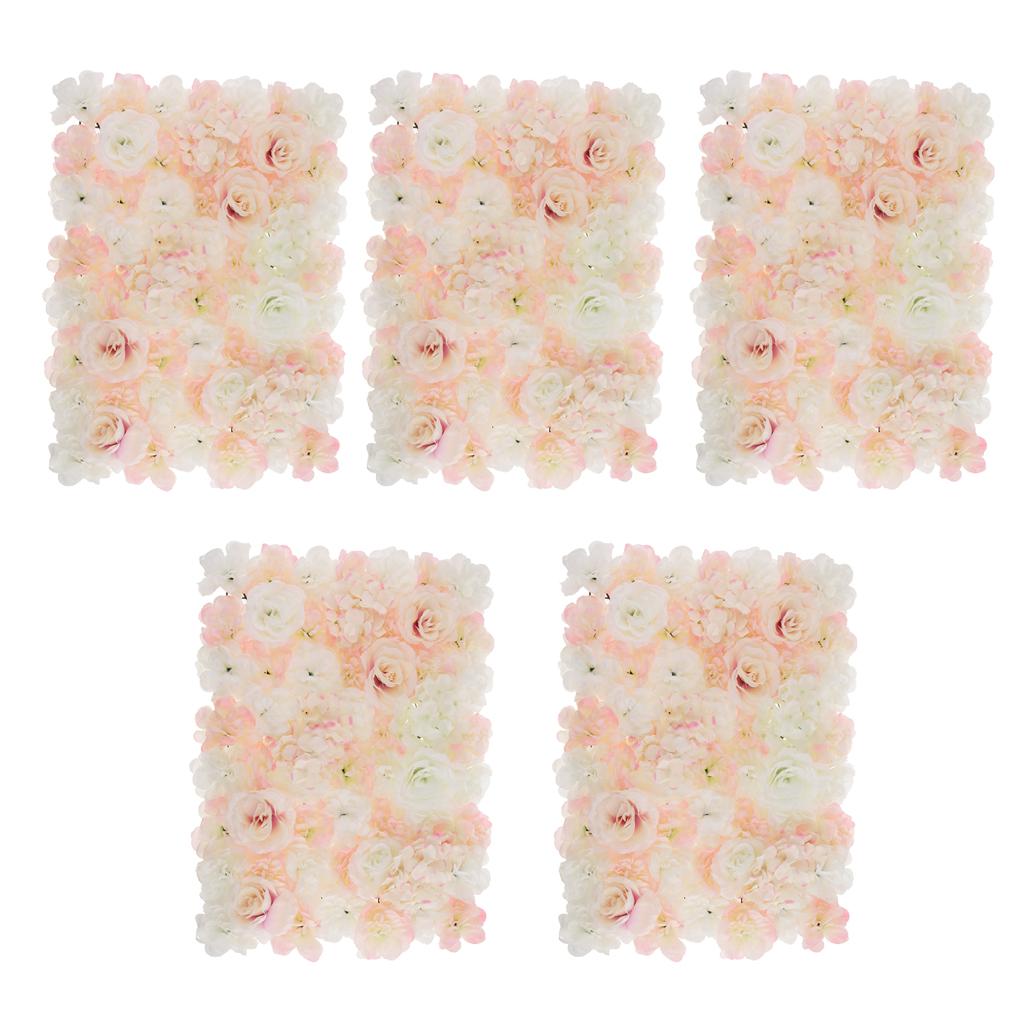5 Pieces Silk Rose Hydrangea Flower Wall Panels Light White and Champagne