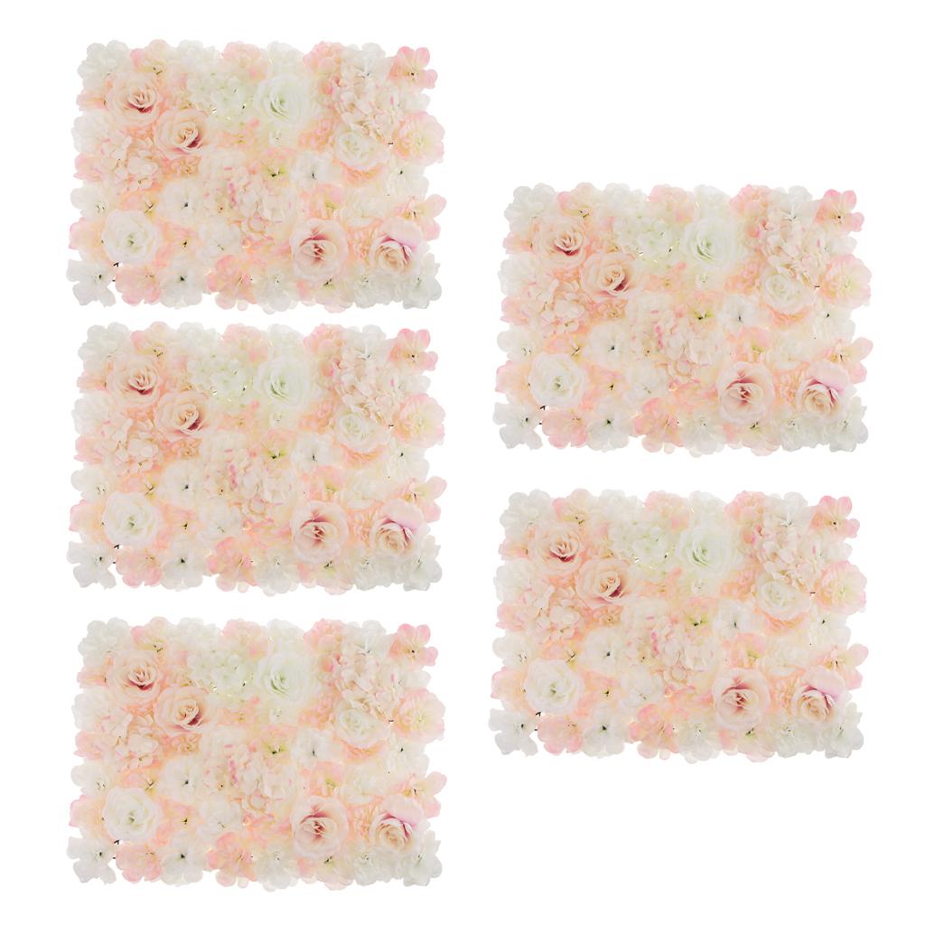 5 Pieces Silk Rose Hydrangea Flower Wall Panels Light White and Champagne
