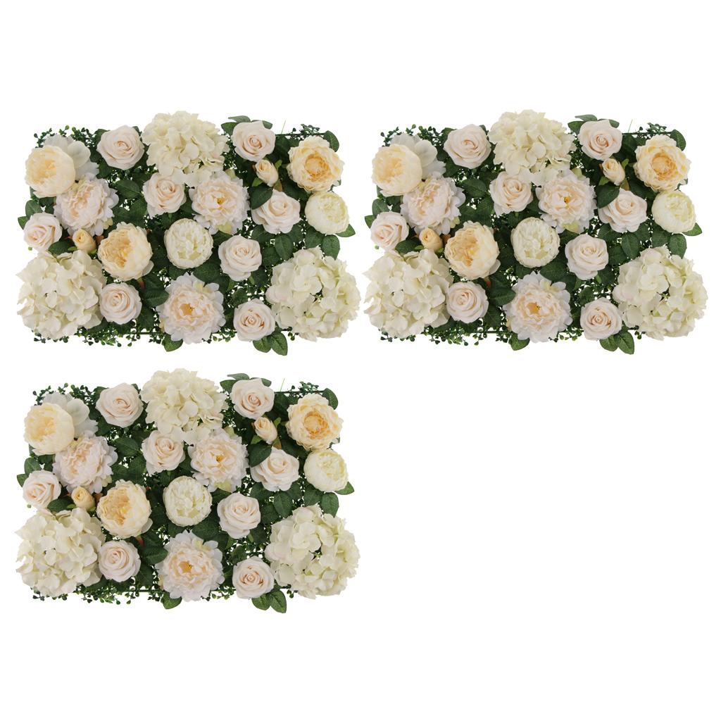 3 Pieces Silk Rose Peony Hydrangea Flower Wall Panels Backdrop Champagne