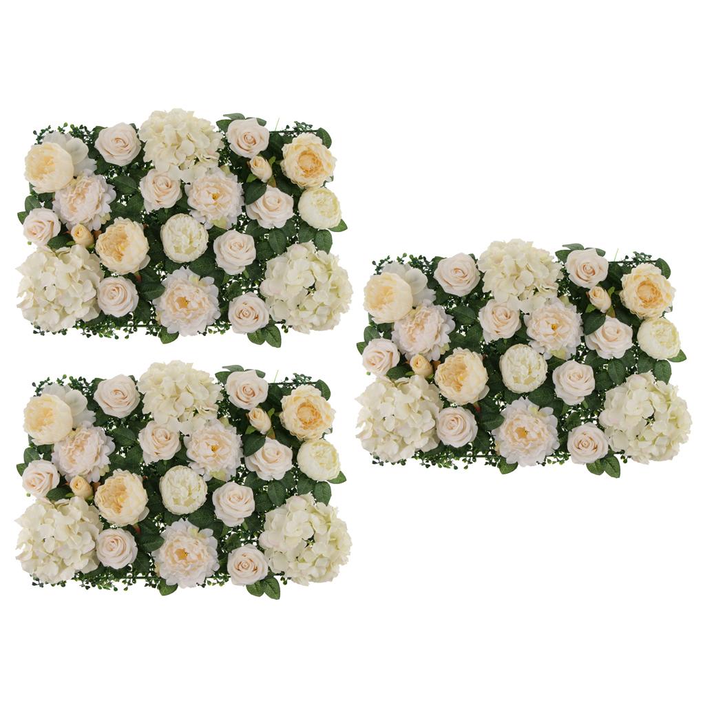 3 Pieces Silk Rose Peony Hydrangea Flower Wall Panels Backdrop Champagne
