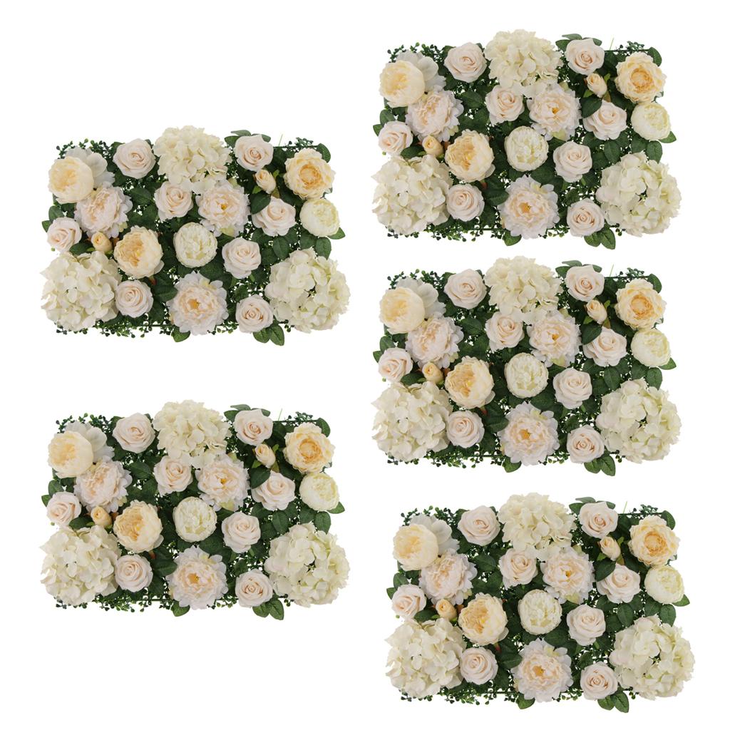 5 Pieces Silk Rose Peony Hydrangea Flower Wall Panels Backdrop Champagne