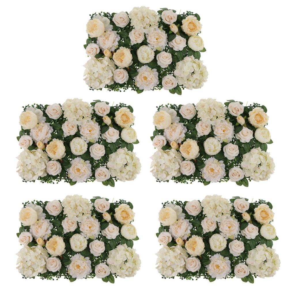 5 Pieces Silk Rose Peony Hydrangea Flower Wall Panels Backdrop Champagne