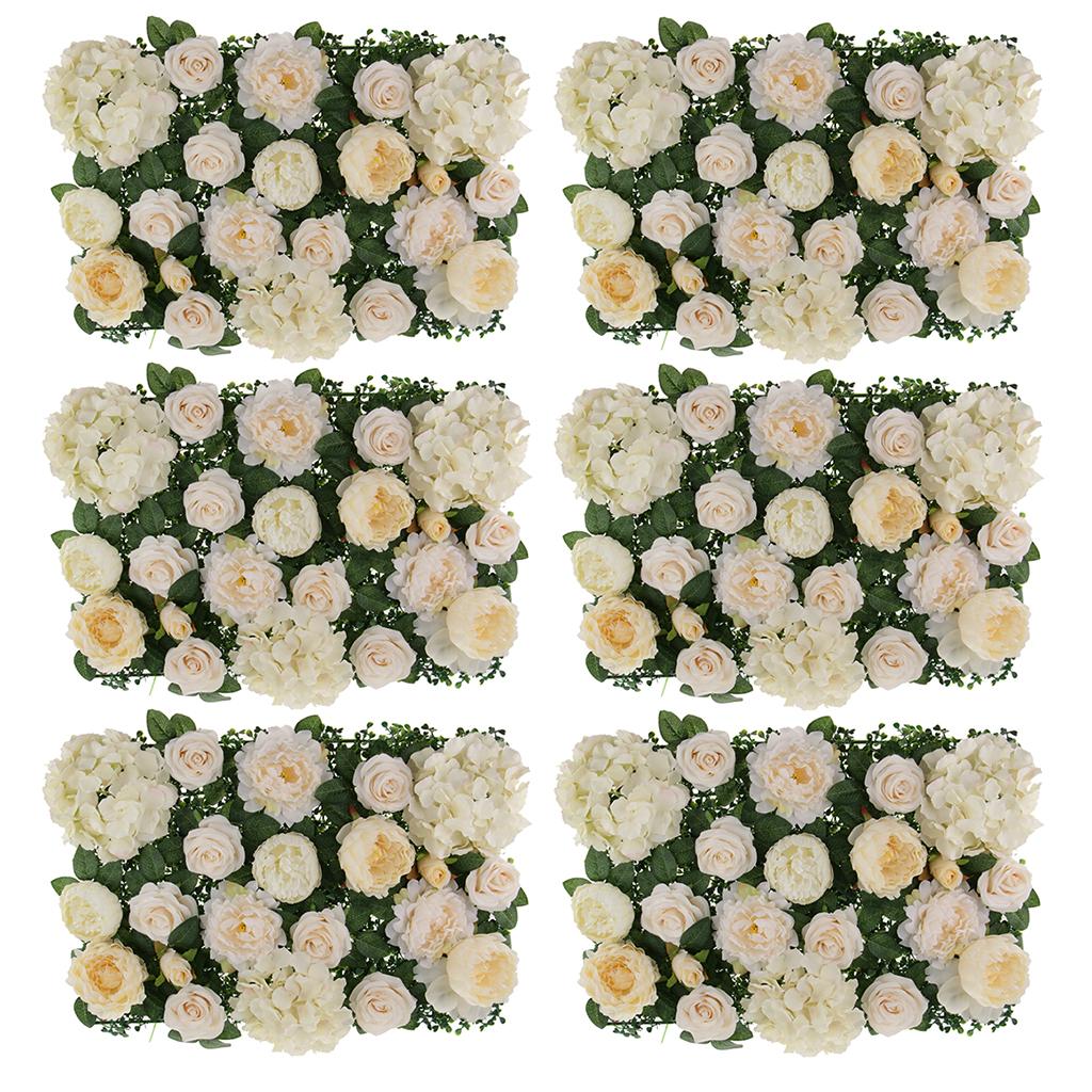 6 Pieces Silk Rose Peony Hydrangea Flower Wall Panels Backdrop Champagne