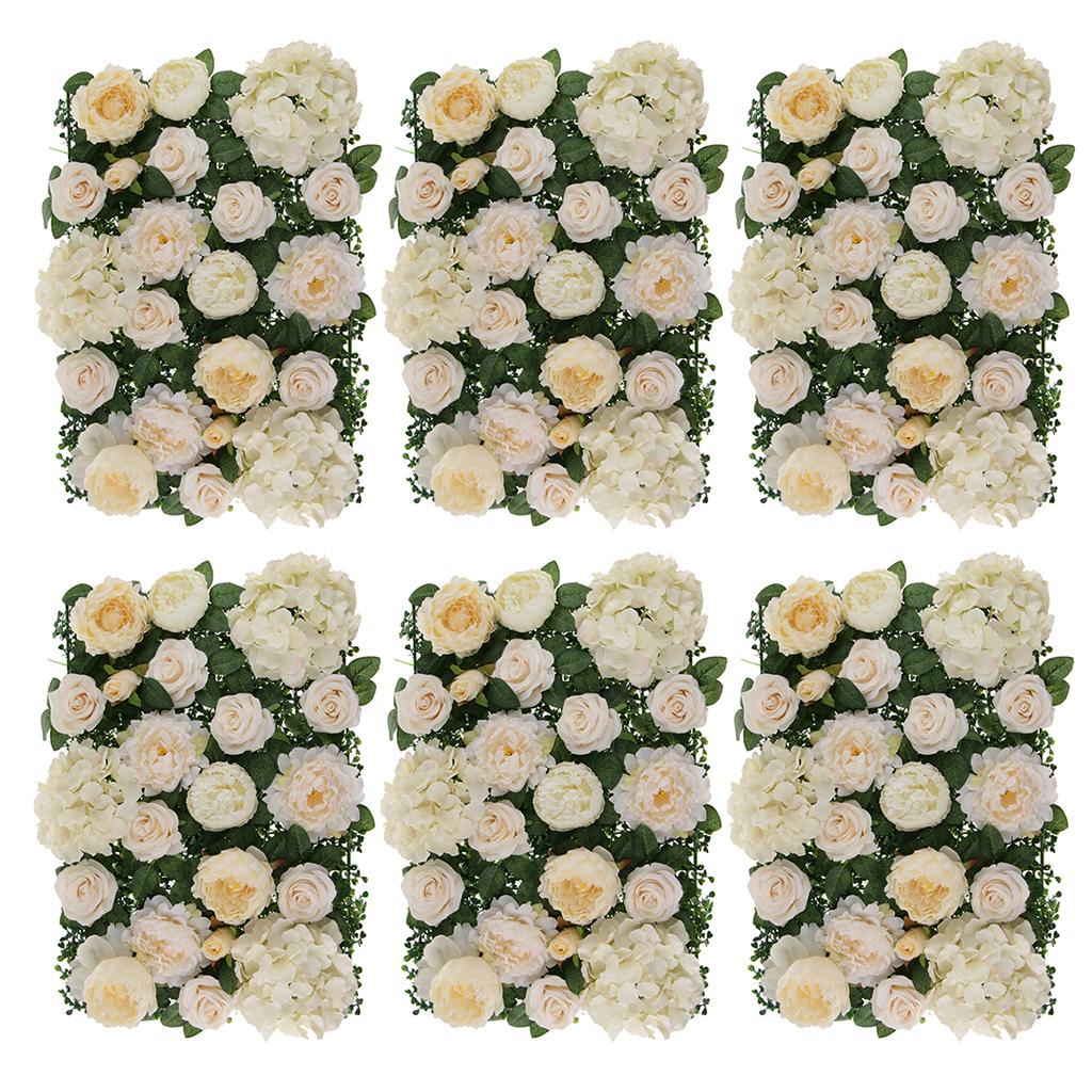 6 Pieces Silk Rose Peony Hydrangea Flower Wall Panels Backdrop Champagne
