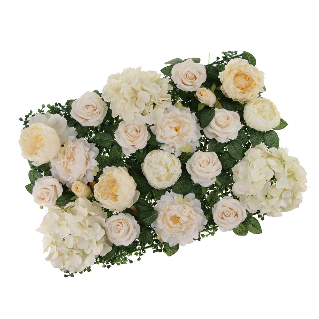 10 Pieces Silk Rose Peony Hydrangea Flower Wall Panels Backdrop Champagne