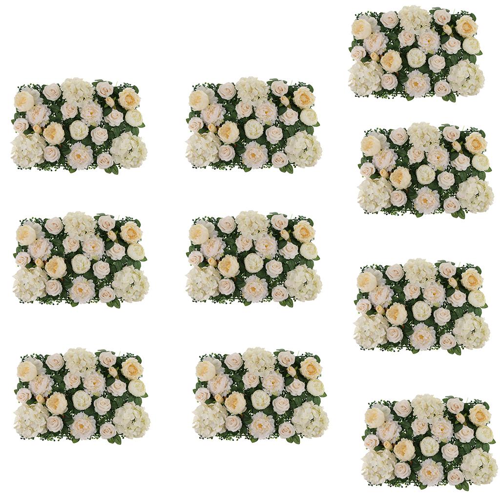 10 Pieces Silk Rose Peony Hydrangea Flower Wall Panels Backdrop Champagne