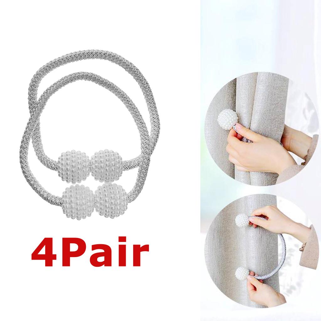 4Pairs Pearl Curtain Tiebacks European Holdback with Magnetic White
