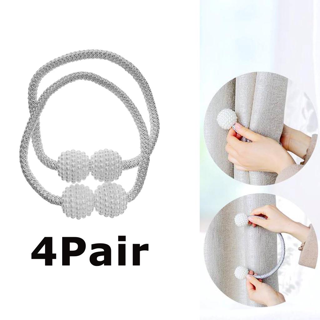 4Pairs Pearl Curtain Tiebacks European Holdback with Magnetic White