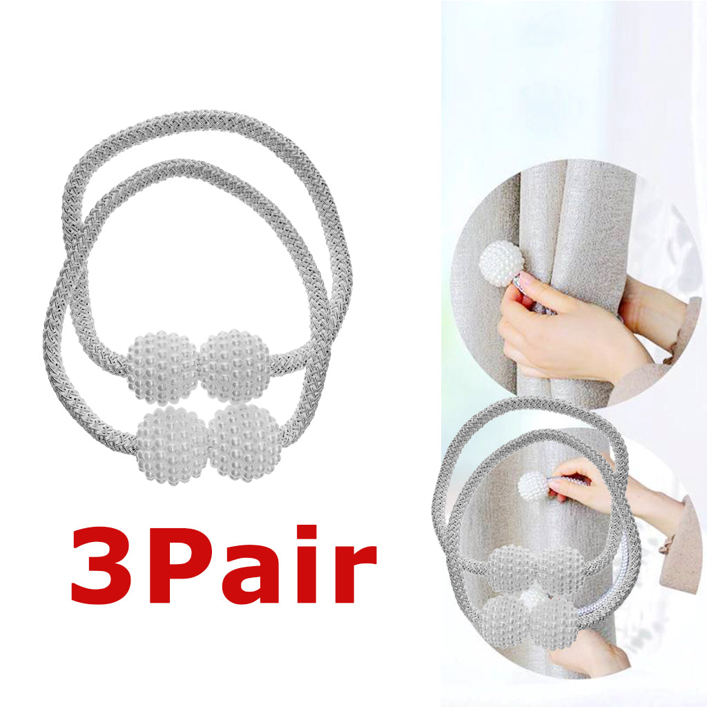 3Pairs Pearl Curtain Tiebacks European Holdback with Magnetic White